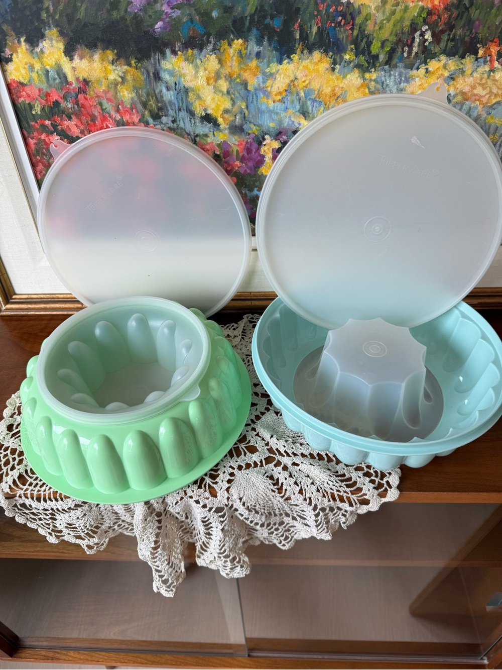 Tupperware Mint and Light Blue Bundt Cake Carriers